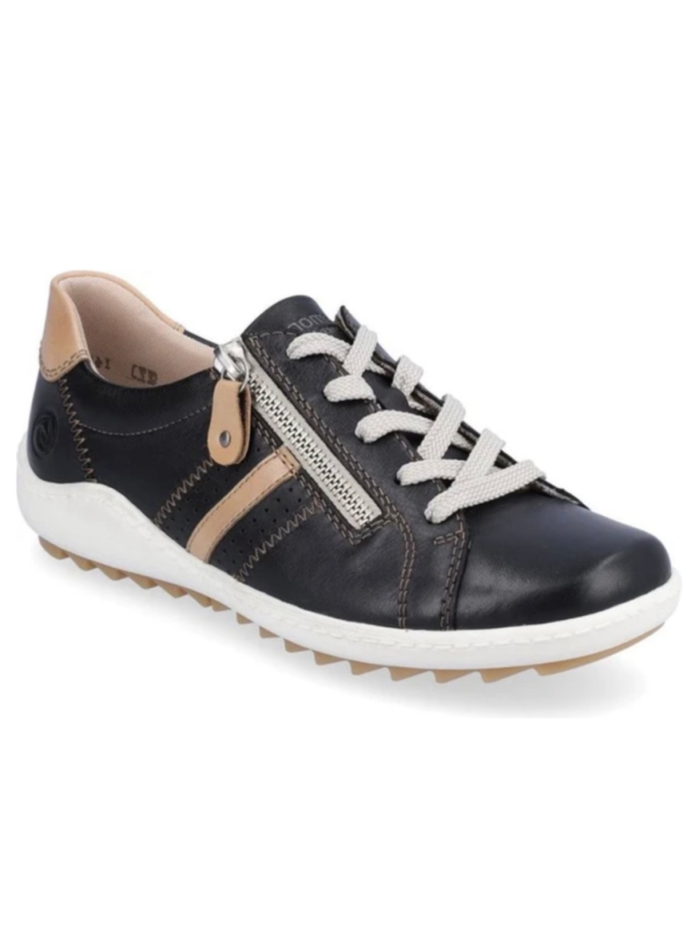 Remonte Leather Shoes Size 6.5 / 37 Liv Black Lace Up Side Zip Sneakers Comfort